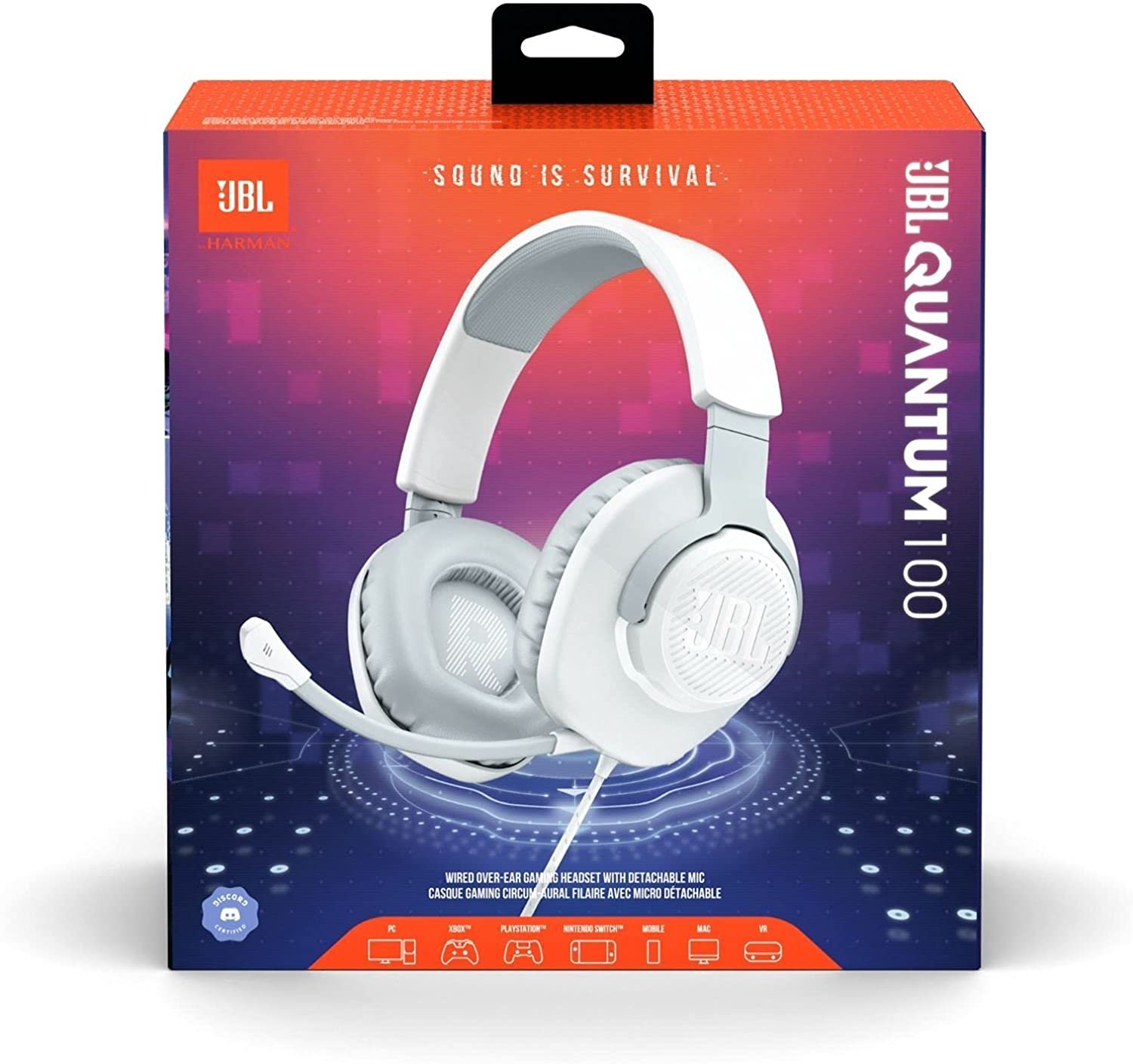 JBL Quantum 100 - Wired Over-Ear Gaming Headphones - White