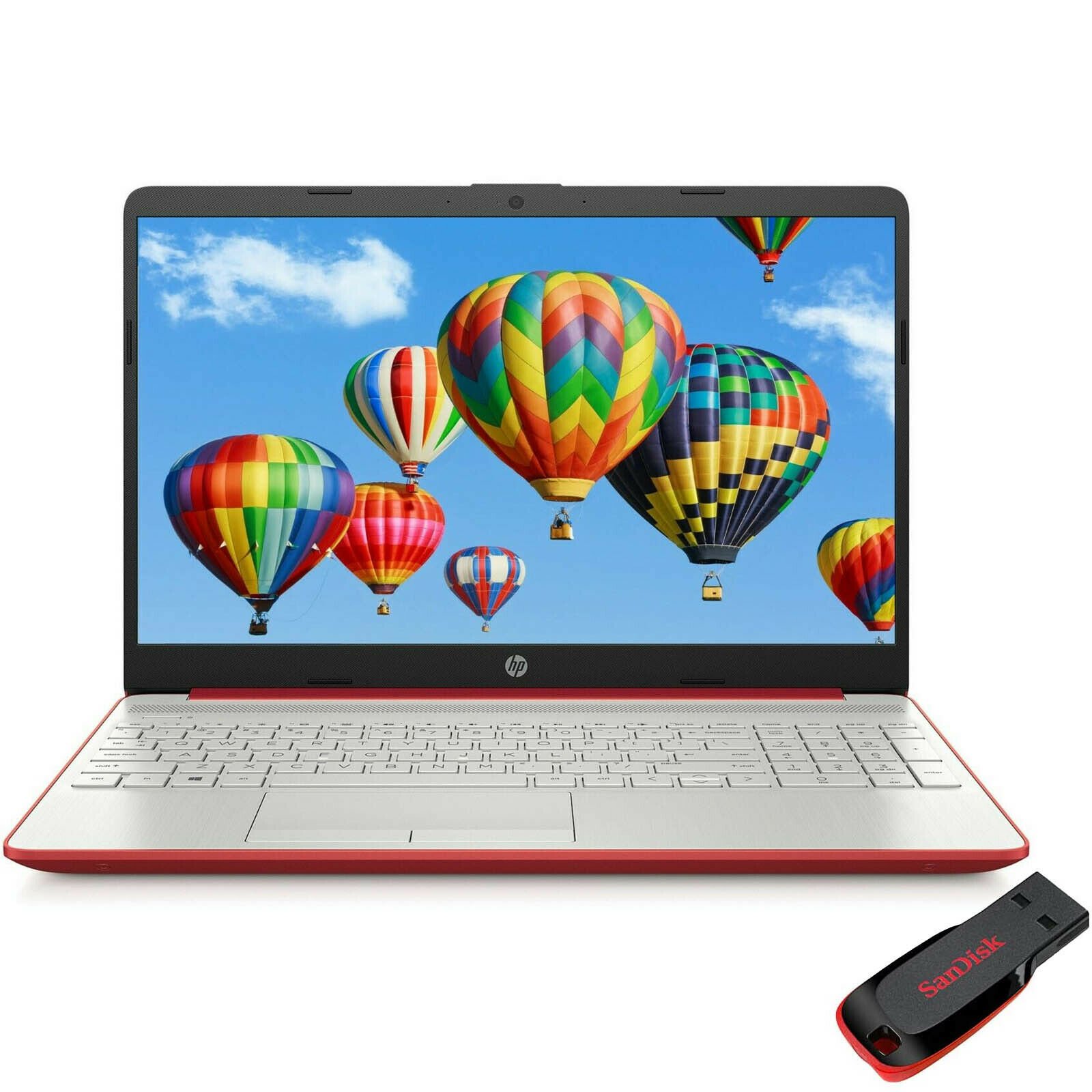 HP 15.6 Laptop Intel Quad Core N5000 128GB SSD 4GB RAM WIN10 Red + USB Drive