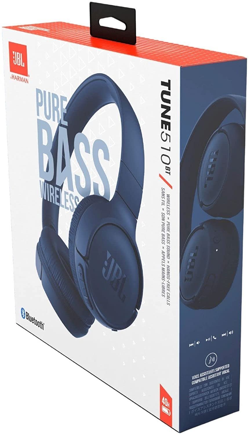 JBL Tune 510BT: Wireless On-Ear Headphones with Purebass Sound - Blue