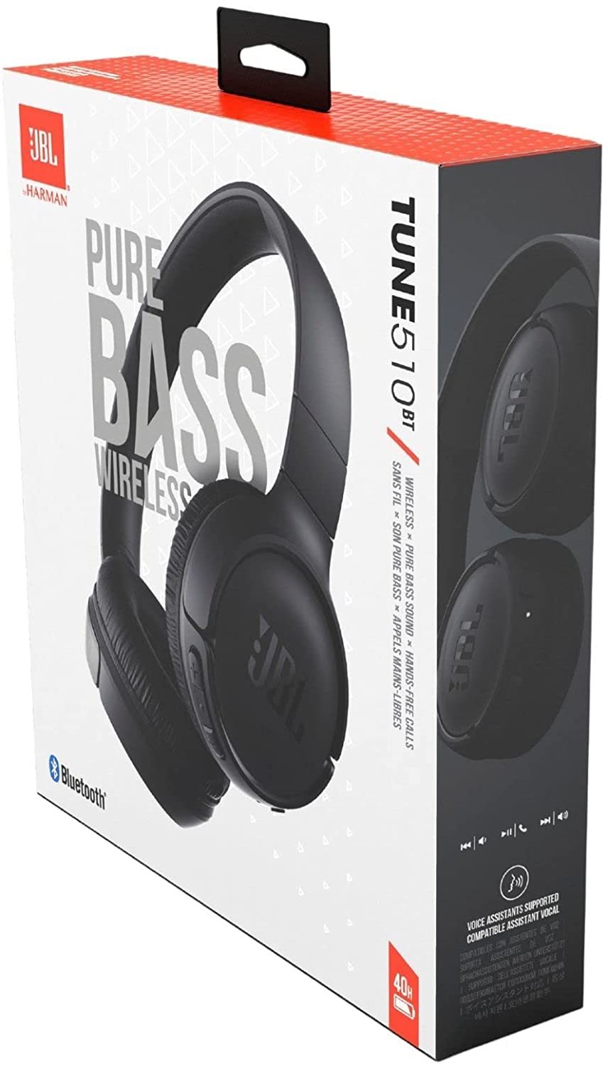 JBL Tune 510BT: Wireless On-Ear Headphones with Purebass Sound - Black