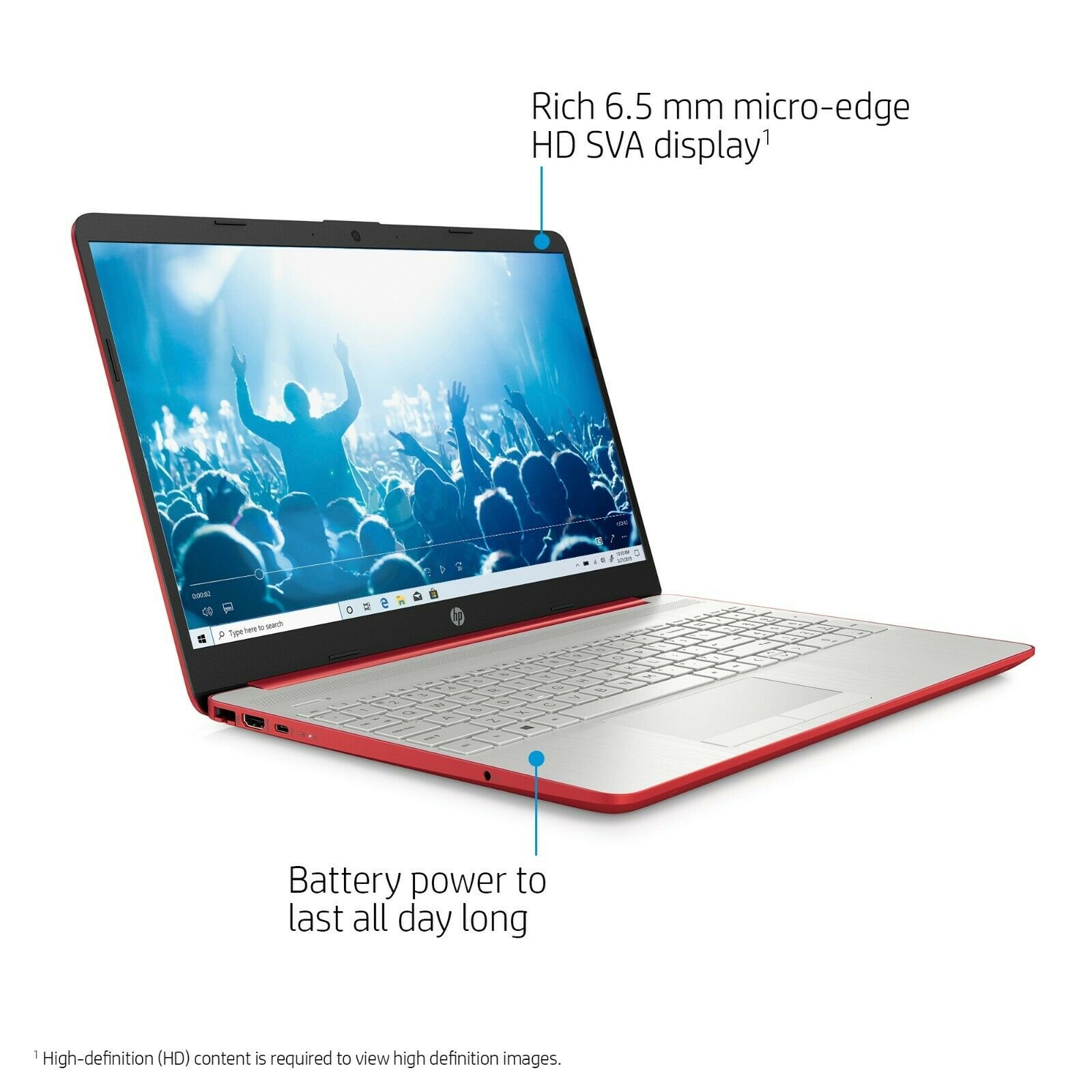 HP 15.6 Laptop Intel Quad Core N5000 128GB SSD 4GB RAM WIN10 Red + USB Drive