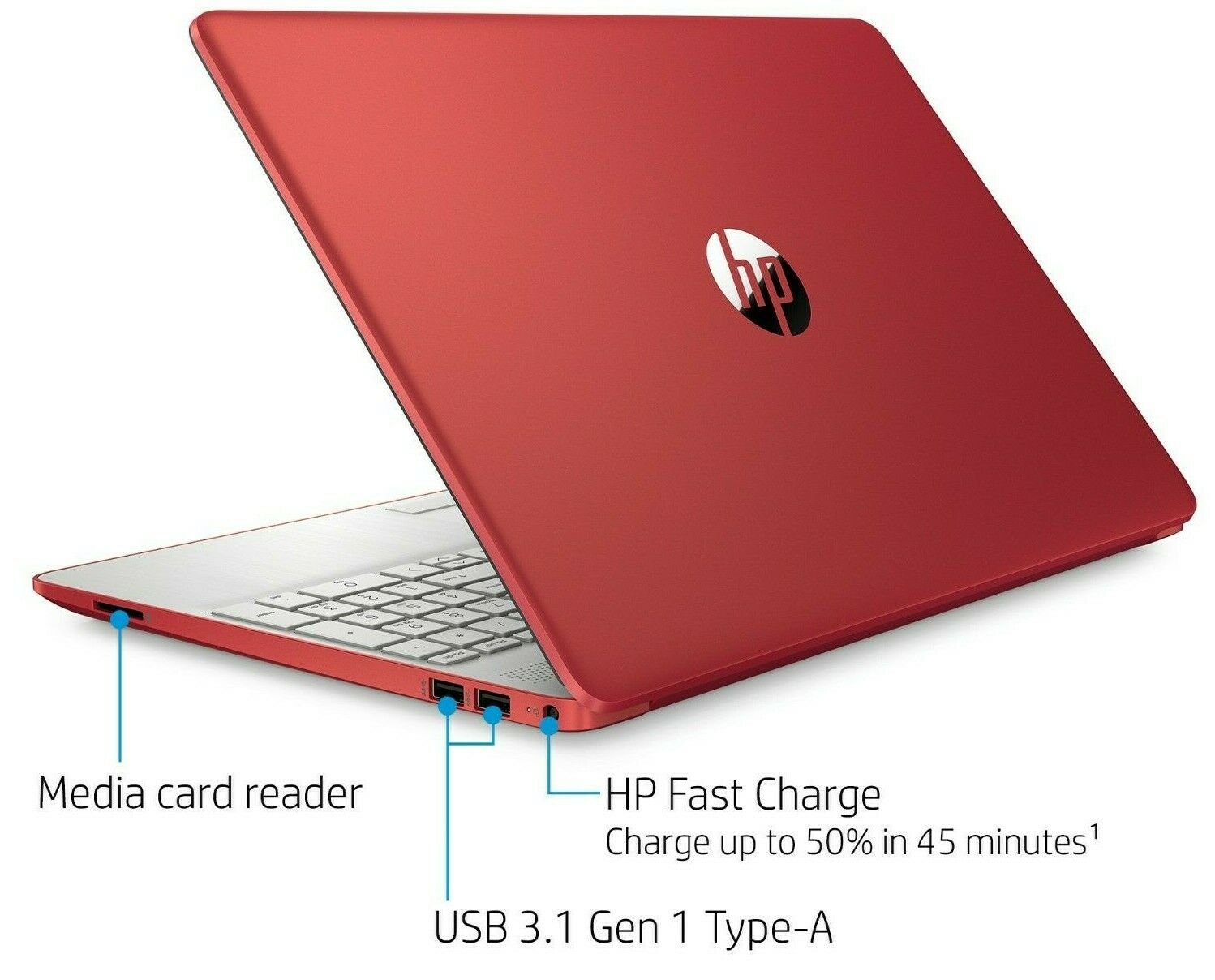 HP 15.6 Laptop Intel Quad Core N5000 128GB SSD 4GB RAM WIN10 Red + USB Drive