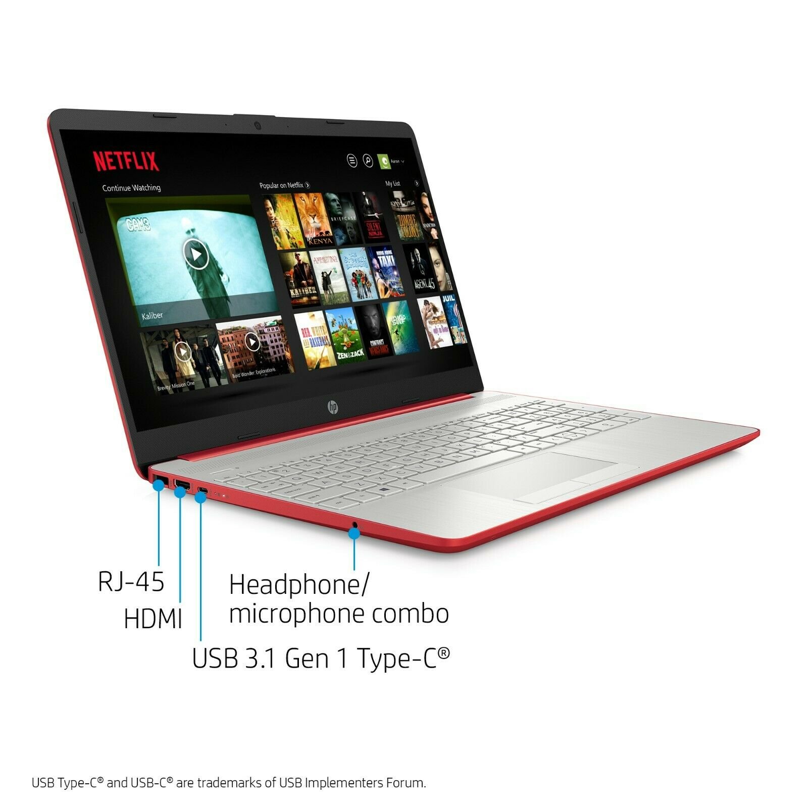 HP 15.6 Laptop Intel Quad Core N5000 128GB SSD 4GB RAM WIN10 Red + USB Drive