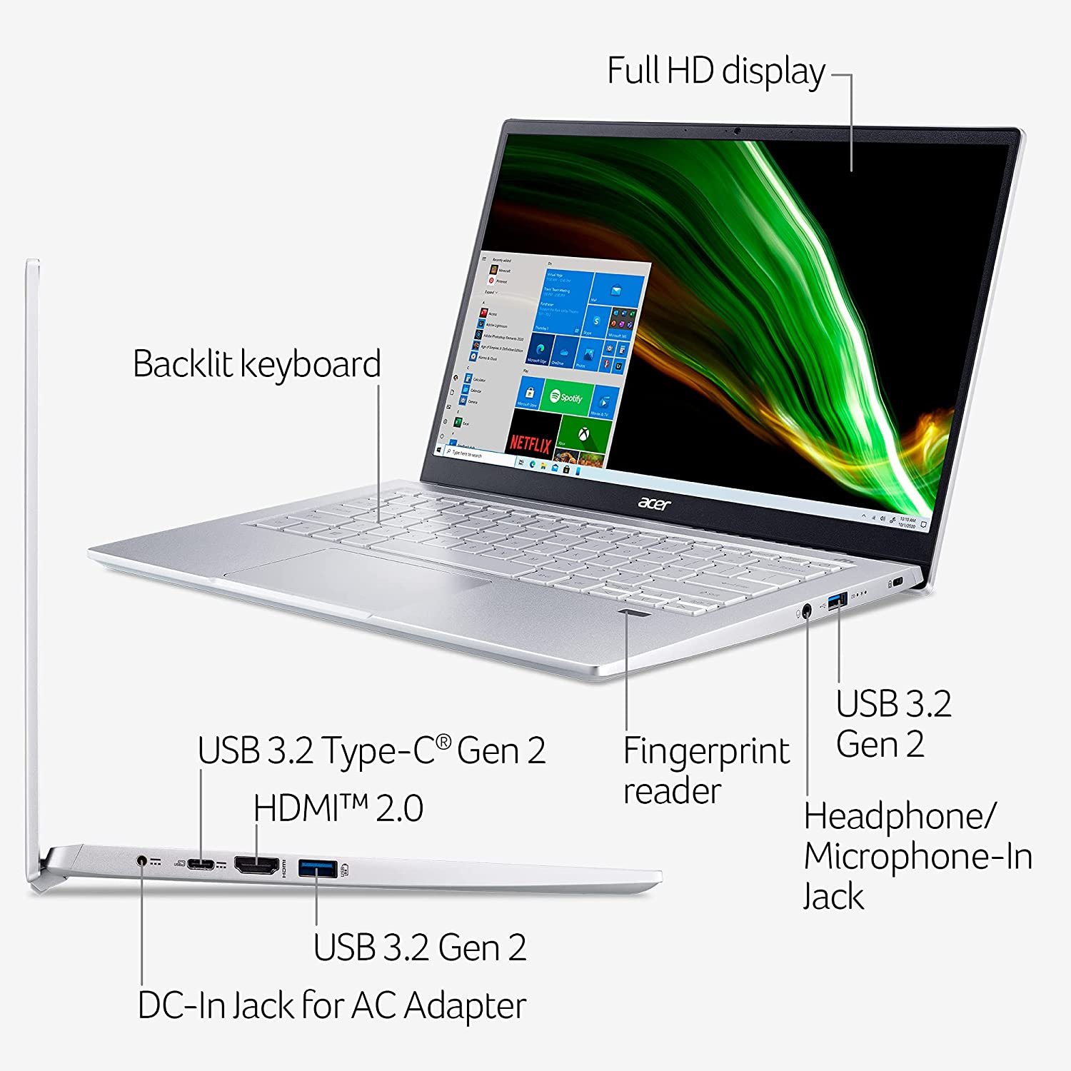 Acer Swift 3 - 14" Laptop AMD Ryzen 7 5700U 1.8GHz 8GB Ram 512GB SSD W10H