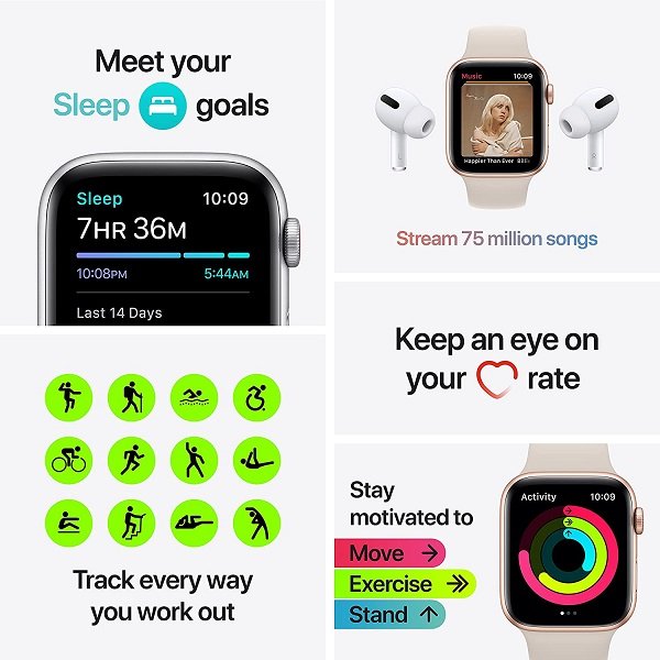 Apple Watch SE [GPS + Cellular 44mm] Smart Watch w/ Gold Aluminium Case with Starlight Sport Band. Fitness & Activity Tracker, Heart Rate Monitor, Retina Display, Water Resistant