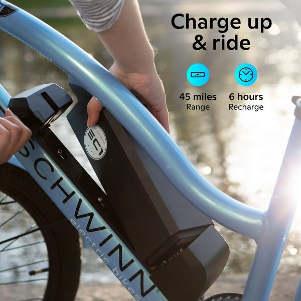 Schwinn - EC1 Electric Cruiser-Style Bicycle; 26-inch Wheels, 7 Speeds, Blue