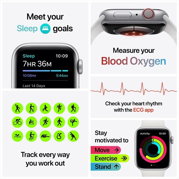 Apple Watch Series 5 (GPS + Cellular, 40MM) - Stainless Steel Case with White Sport Band